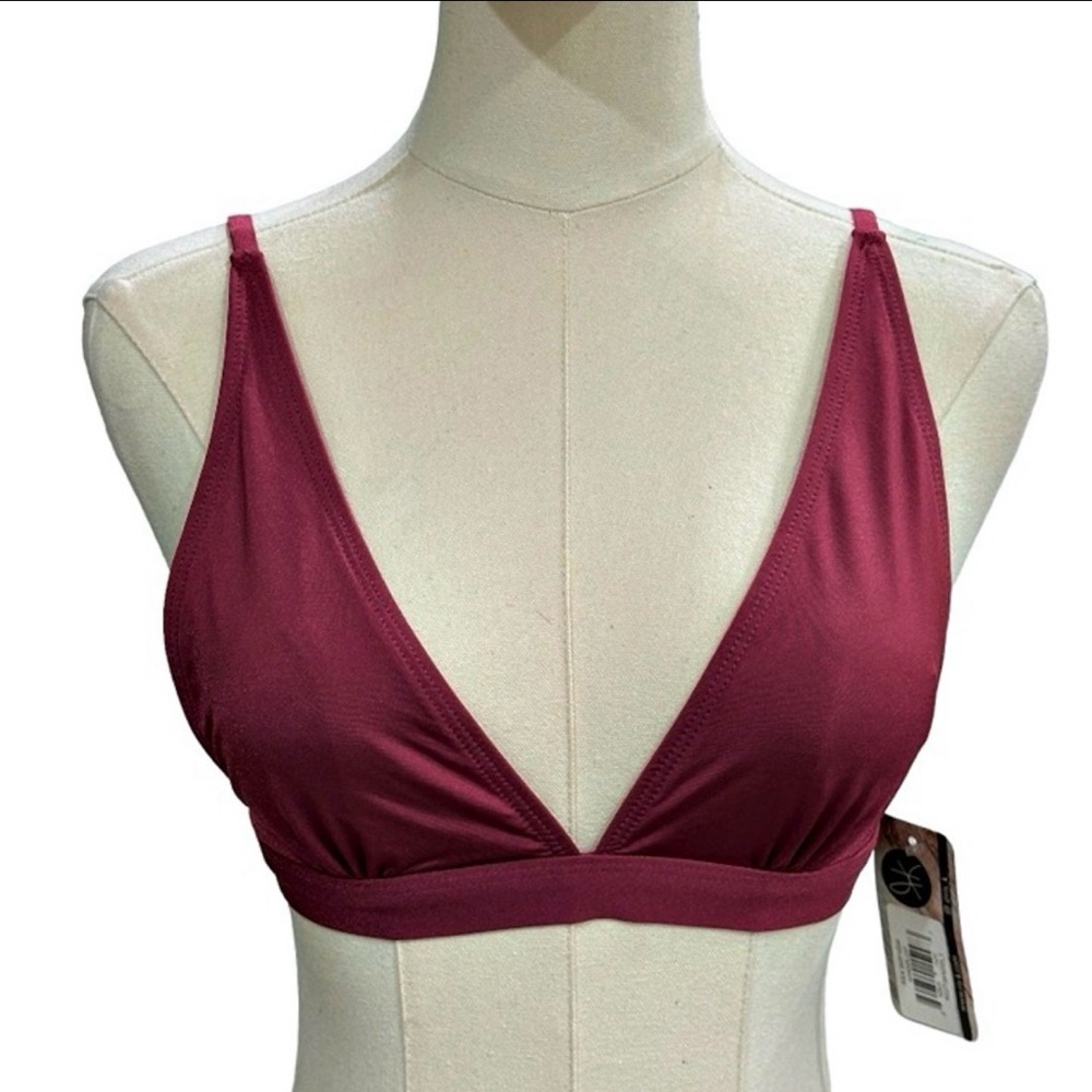 NEW Ris-k Womens Bikini Swim Top Wanderlust Size S Sangria Wine Triangle NWT
